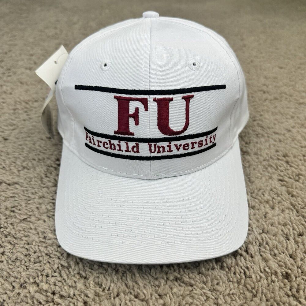 Fairchild University FU Hat The Game Split Bar Snapback White Red Letter Vtg Cap